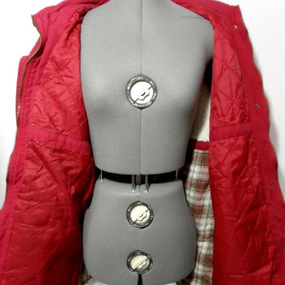 OUTBROOK Insulated Winter Parka Trench Coat Jacket L Red Quilted Fleece Denim - Picture 3 of 8